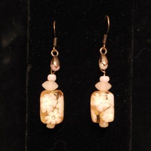 Rose Pink Glass & Agate Drop Earrings